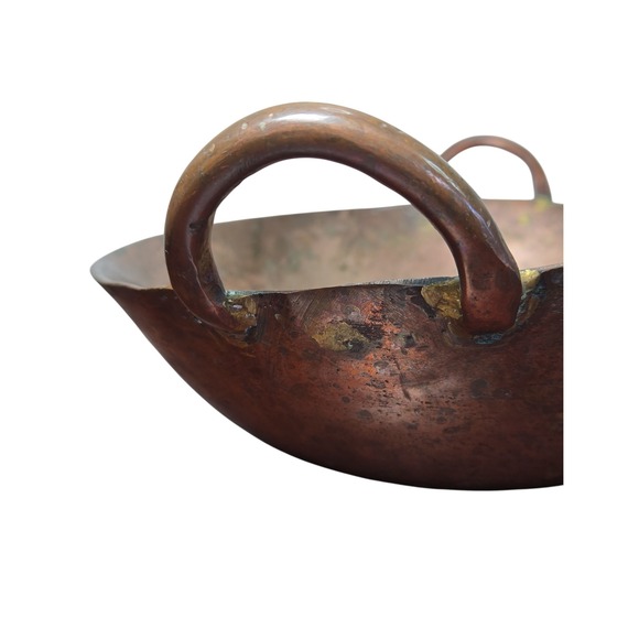 Antique Hand Hammered Copper Cauldron Pot Rustic Farmhouse Kitchen Decor - Picture 7 of 12